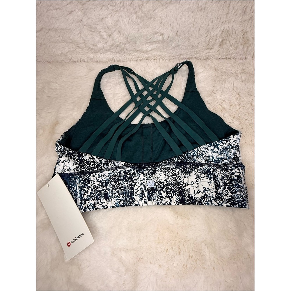 NWT Authentic Lululemon Free To Be Moved Bra Long Line Green White Strappy Sz 10